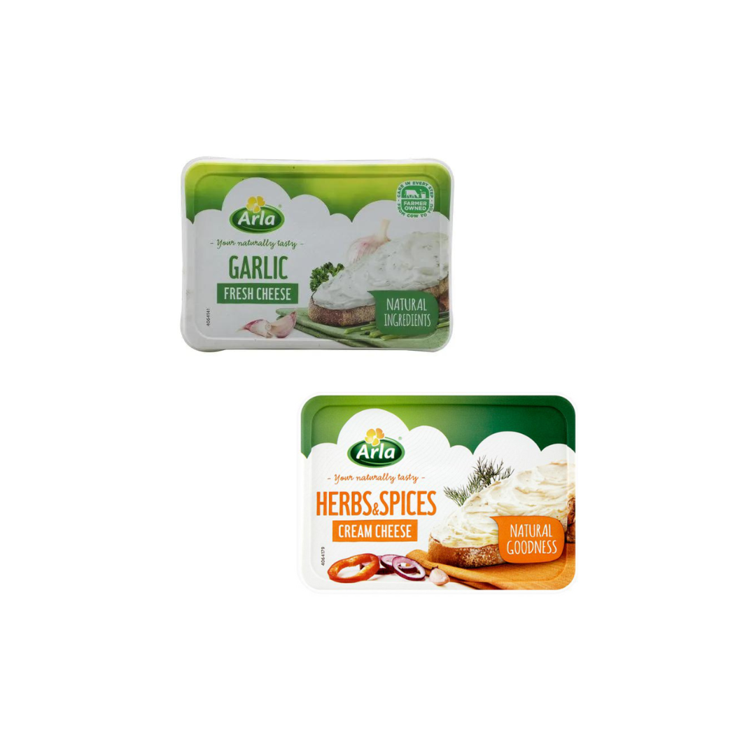 Arla Garlic Fresh Cream Cheese 150g + Arla Herbs & Spices Fresh Cream Cheese 150g (Combo Pack)