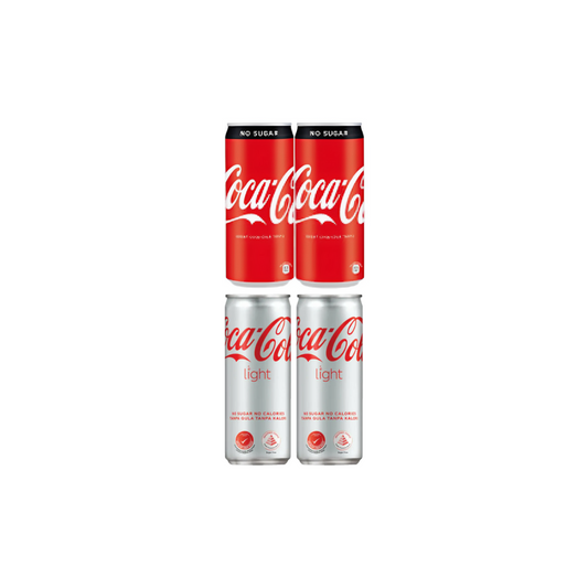 Coca Cola Light Drink 330ml Imported + Coca Cola No Sugar Soft Drink Imported (Pack of 4) (Combo Pack)