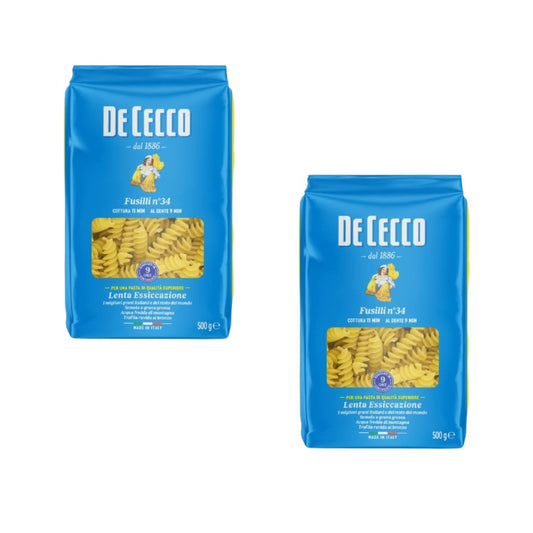 De Cecco Fusilli No. 34 Pasta 500g (Pack of 2)