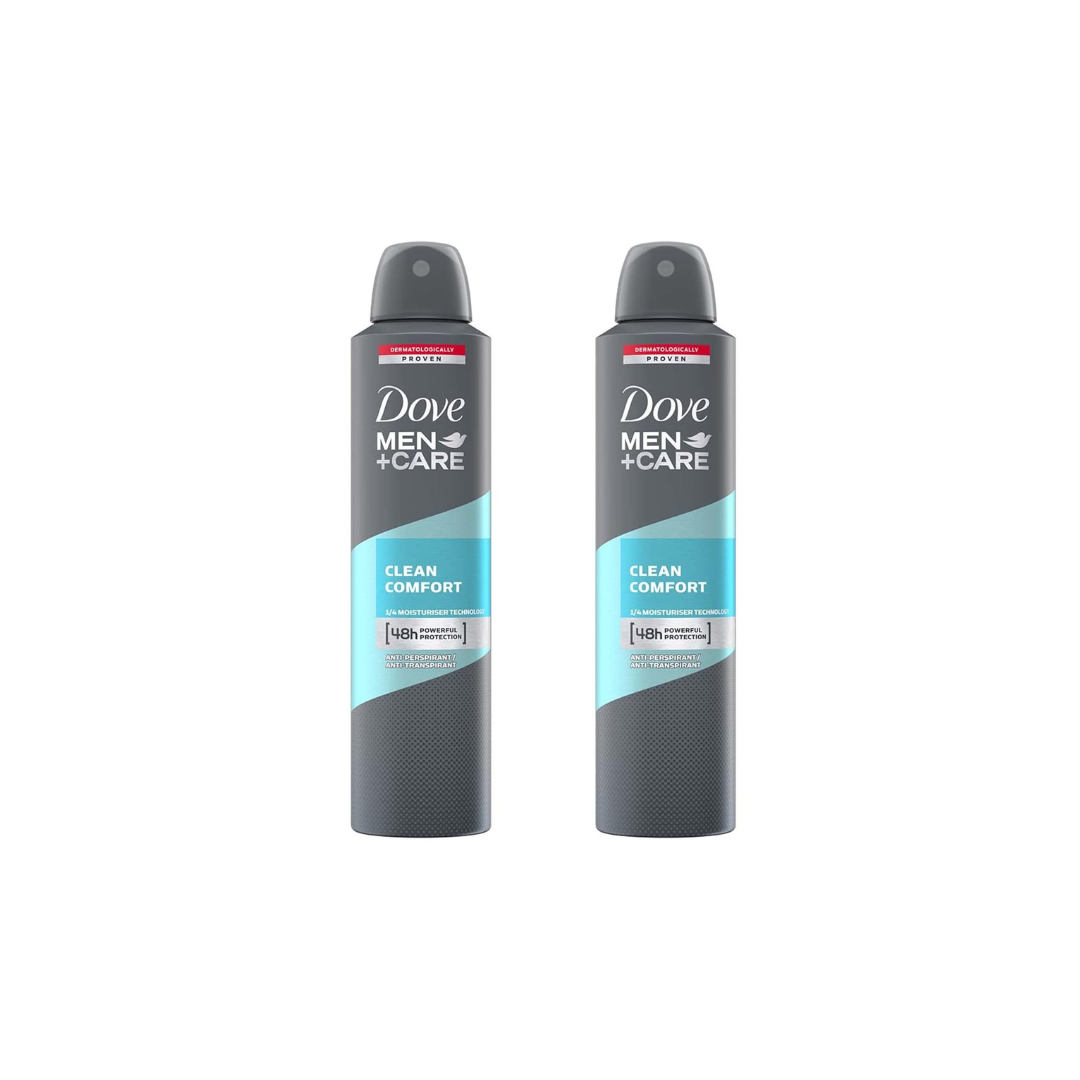 Dove Men+Care Clean Comfort Dry Spray Antiperspirant Deodorant 250ml (Pack of 2) 