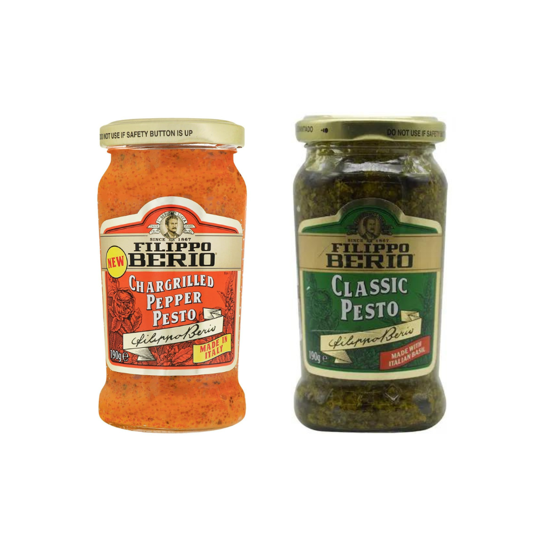 Filippo Berio Classic Pesto Pasta Sauce, 190g + Filippo Berio Chargrilled Pepper Pesto 190g (Combo Pack)