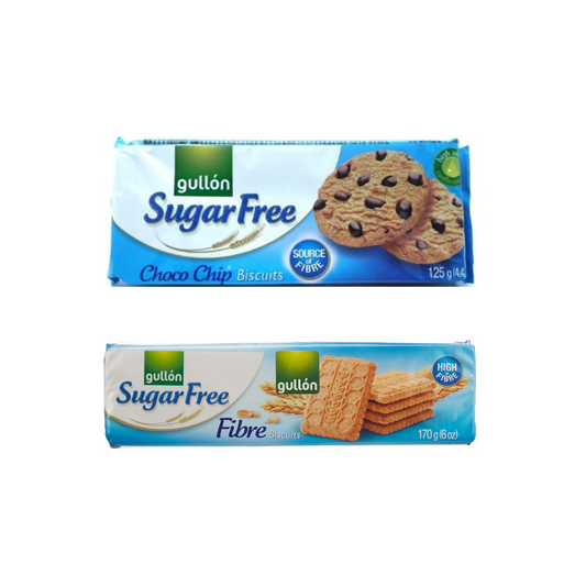 Gullon Sugar Free Chocolate Chip Cookies 125g + Gullon Sugar Free Fiber Biscuits 170g (Combo Pack)