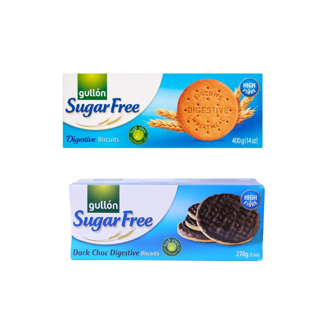 Gullon Sugar Free Digestive Biscuits 400g + Gullon Sugar Free Dark Chocolate Digestive Biscuits 270g (Combo Pack)