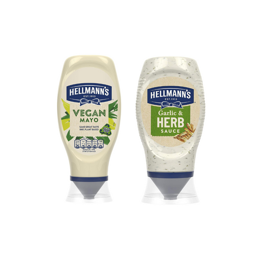 Hellmann's Vegan Mayo Squeezy 430g + Hellmann's Garlic & Herb Sauce, Squeeze 260g (Combo Pack)