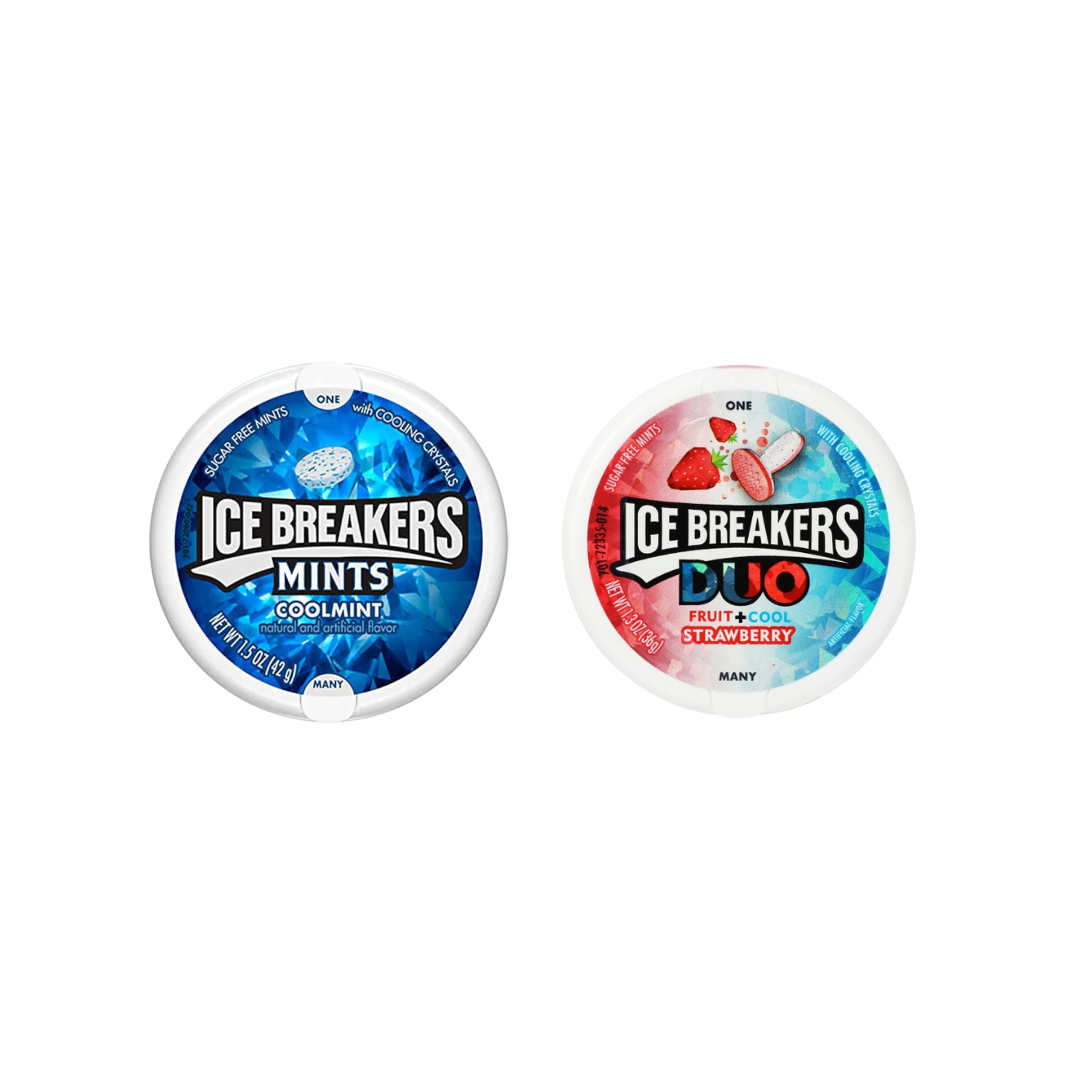 Ice Breakers Sours Sugar Free Mints from USA - 42g + Ice Breakers, Sugar Free Duo Mints, Strawberry Fruit and Cool, 36g (Combo Pack)