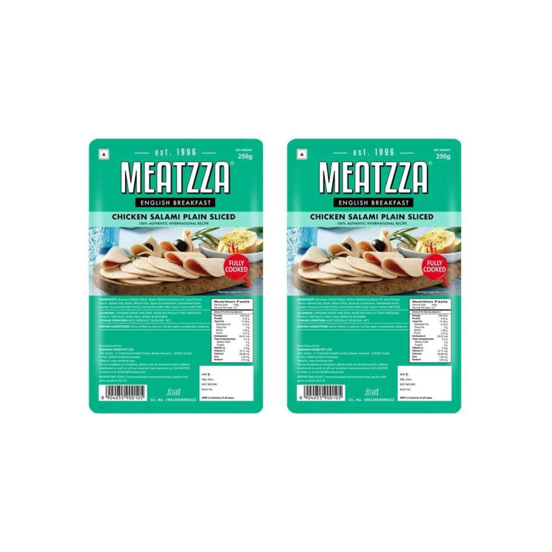 Meatzza Chicken Salami Plain Sliced 250g (PACK OF 2)