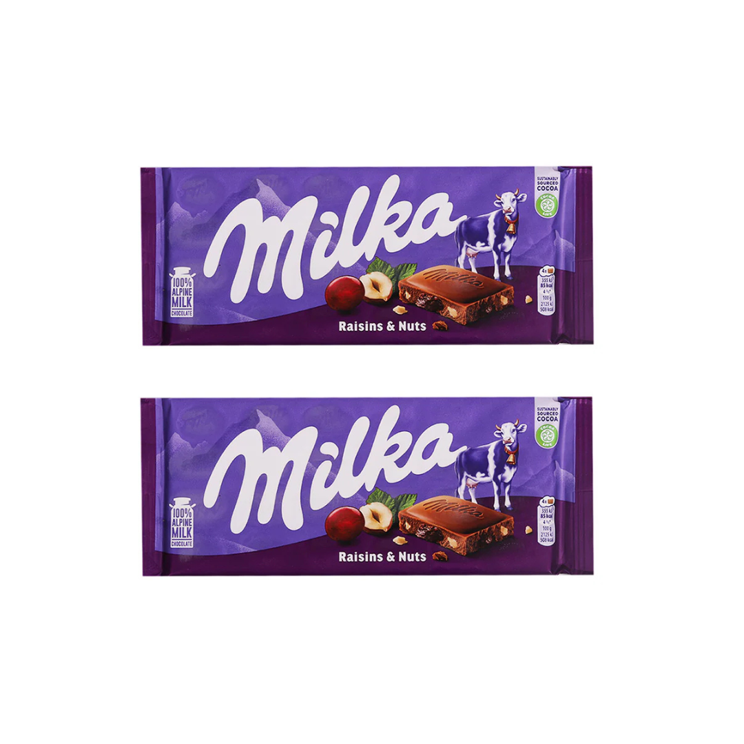 Milka Raisin and Nut Bar 100g (Pack Of 2)