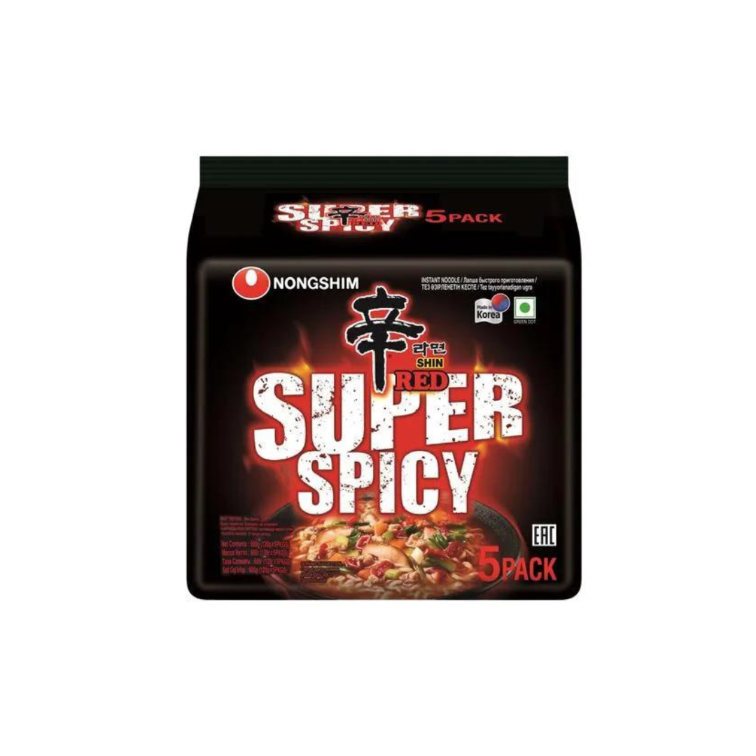 Nongshim Red Super Spicy Instant Noodles, 120 g, 5 Pack