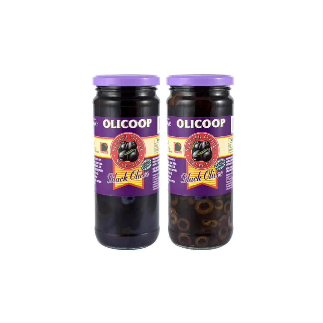 Olicoop Black Olives Sliced 450gm (Pack of 2)