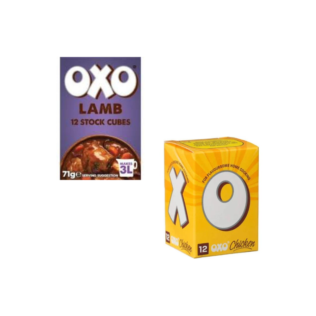 Oxo Lamb Stock Cubes 71g, (Pack of 12) + Oxo Chicken Stock Cubes 71g, (Pack of 12) (Combo Pack)