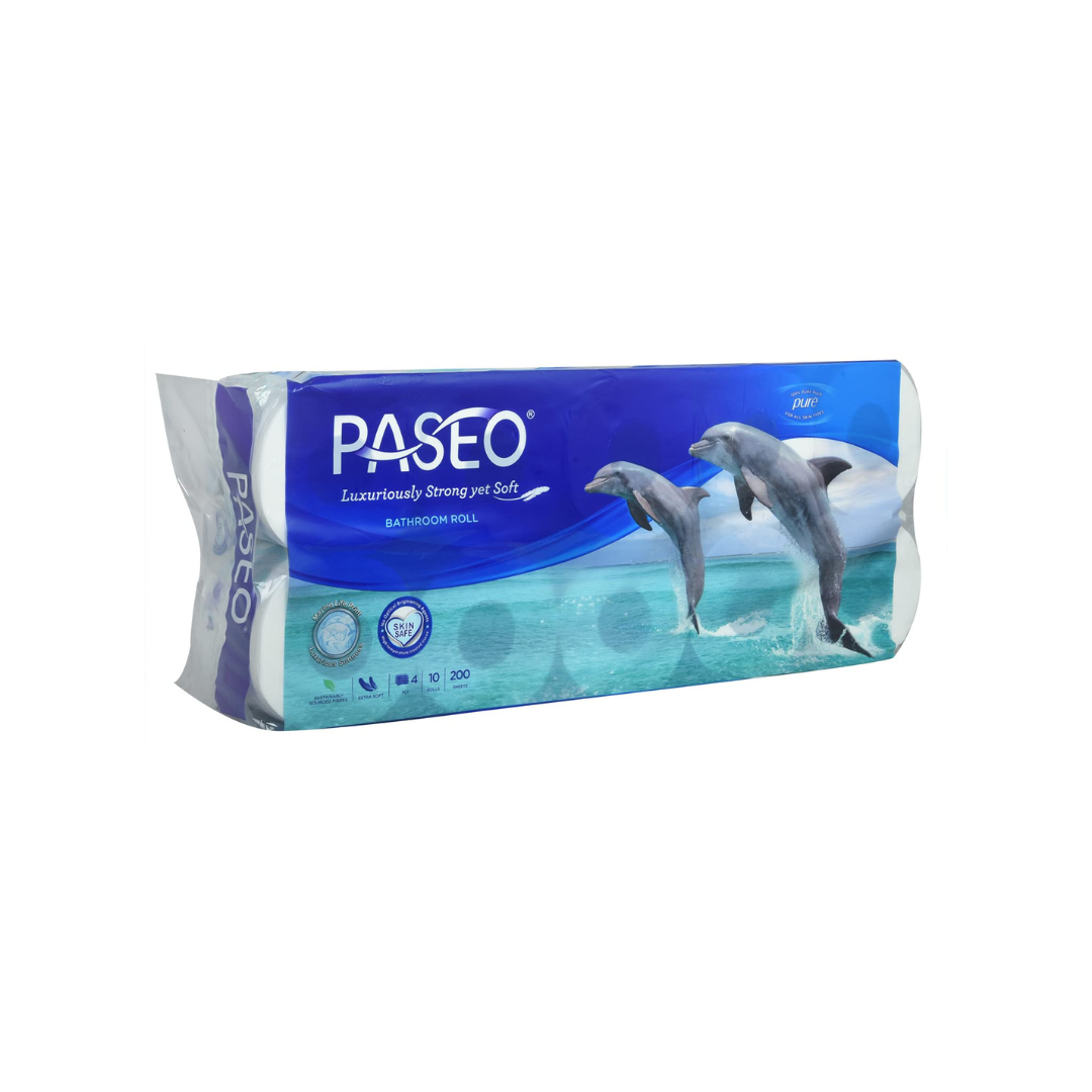 Paseo Dolphin Luxuriously Extra Soft 4 Ply Toilet Paper 10 Toilet Rolls, 9.9 x 11.4 cm