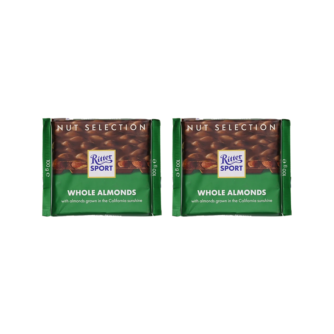 Ritter Sport Nut Selection Whole Almonds Bar 100g (Pack of 2) 