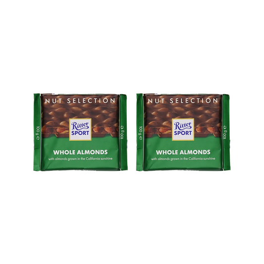 Ritter Sport Nut Selection Whole Almonds Bar 100g (Pack of 2) 