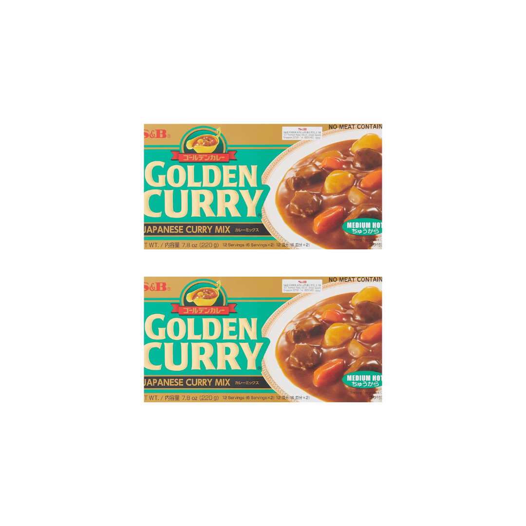 S&B Golden Curry Sauce Mix, Japanese Curry (Medium Hot) 220g (Pack of 2)