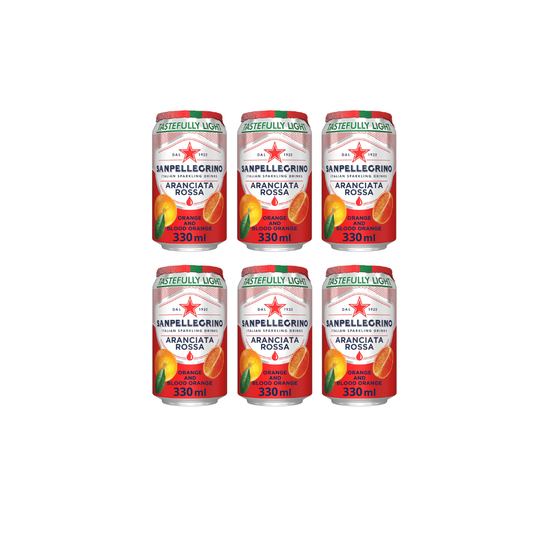 Sanpellegrino Aranciata Rossa Sparkling Blood Orange Cans- Tastefully Light, 330ml (Pack Of 6)