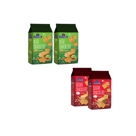 Sapphire Vege Crackers Original 350g (Pack of 2) + Sapphire Sugar Crackers, 350g (Pack of 2) (Combo Pack)