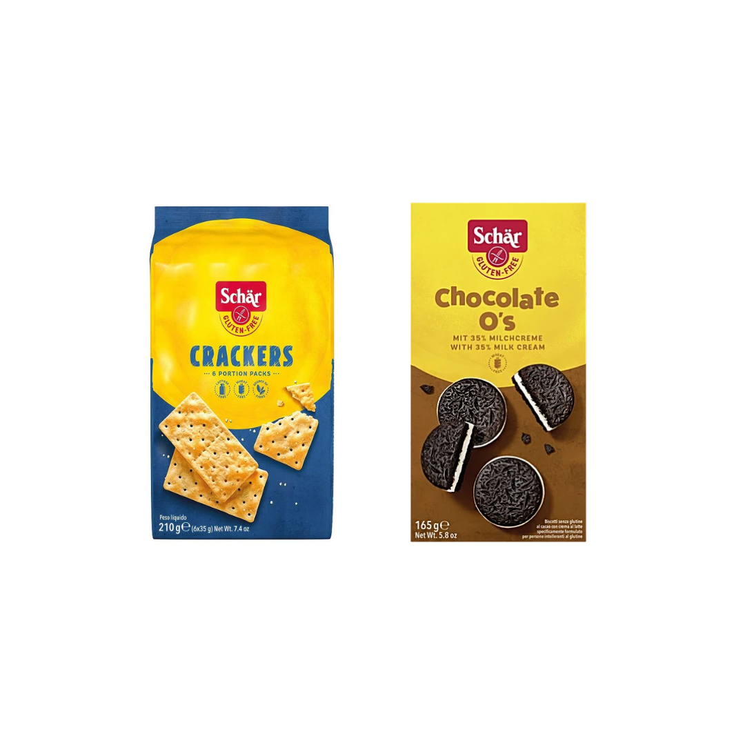 Schar Gluten-Free Crackers 210g + Schar Gluten-Free Chocolate O's 165g (Combo Pack)