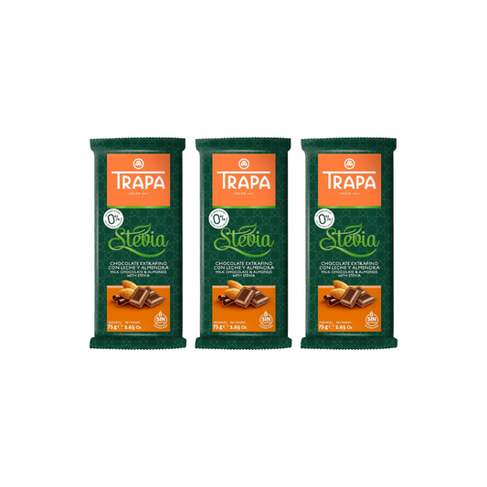 Trapa Milk Chocolate and Almonds Bar with Stevia 75g (Pack of 3)