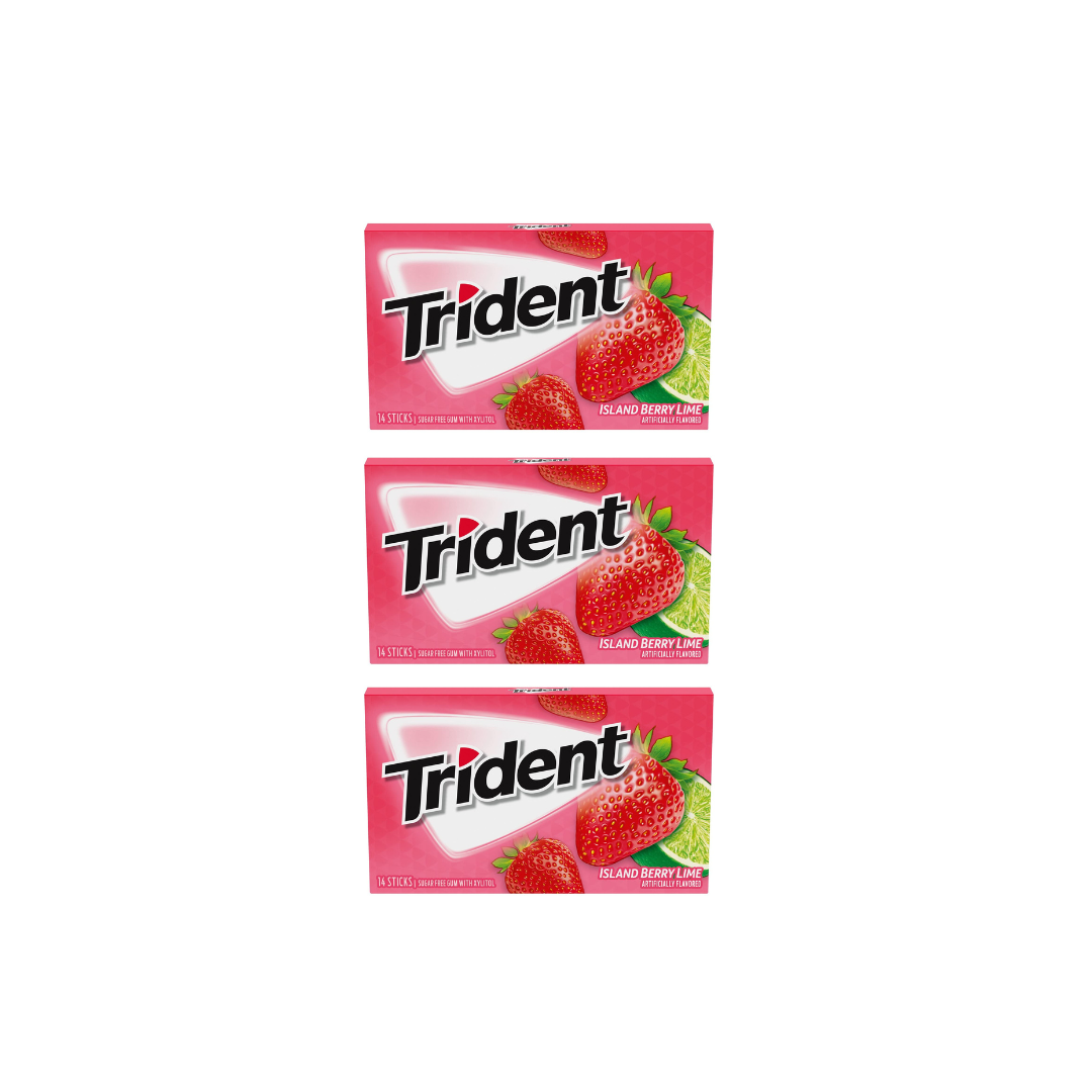 Trident Island Berry Lime Sugar free Gum 14sticks (Pack of 3)