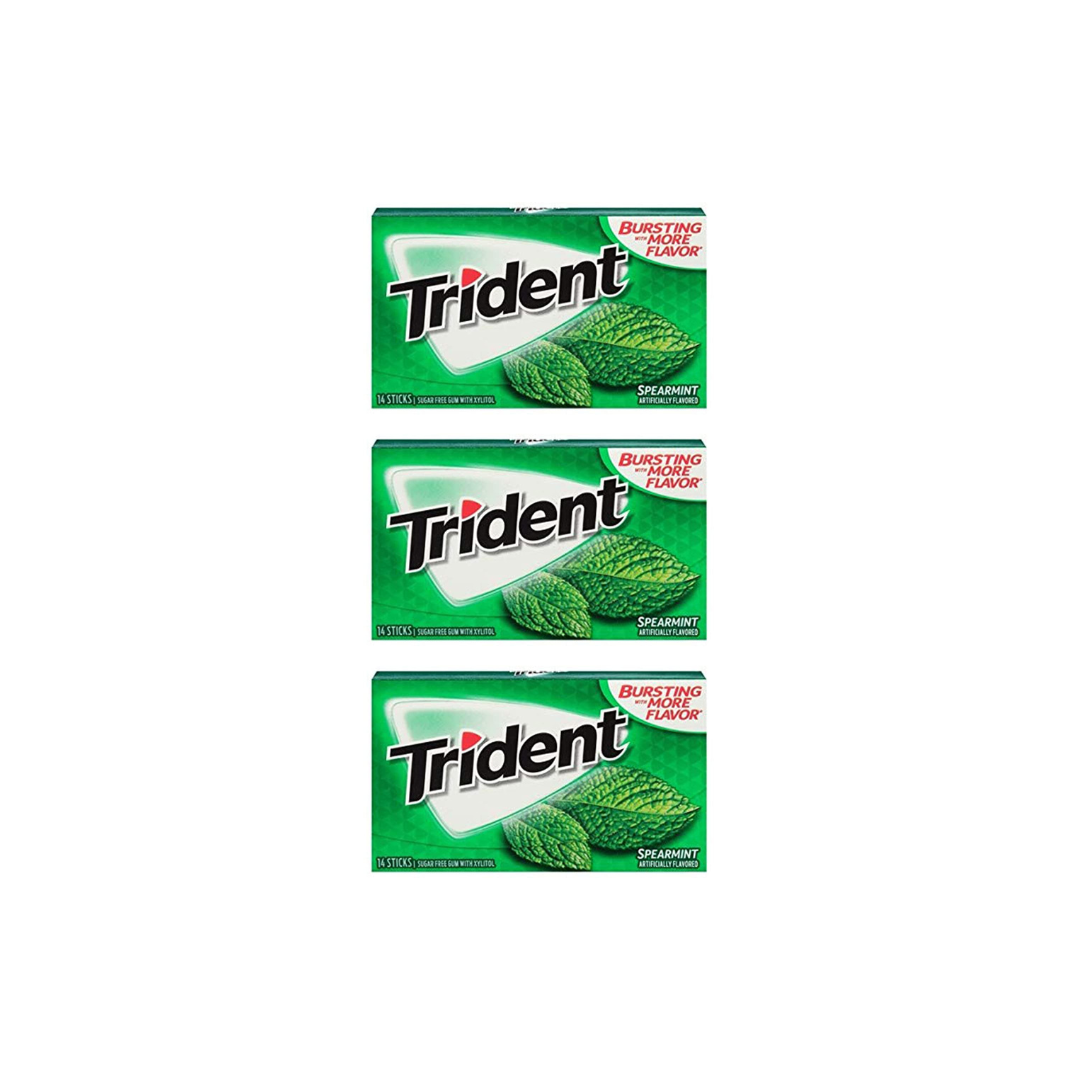 Trident Sugar Free Chewing Gum Spearmint, 14 Sticks, 26g (Pack of 3)