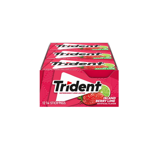 Trident Sugar Free Gum Refreshingly Long Lasting Island Berry Lime 12 Pack Box