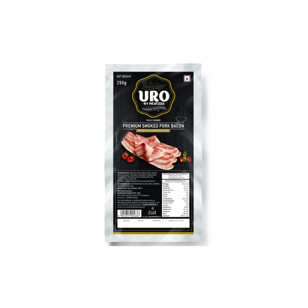 Uro Pork Smoked Back Bacon Sliced Imported 250G