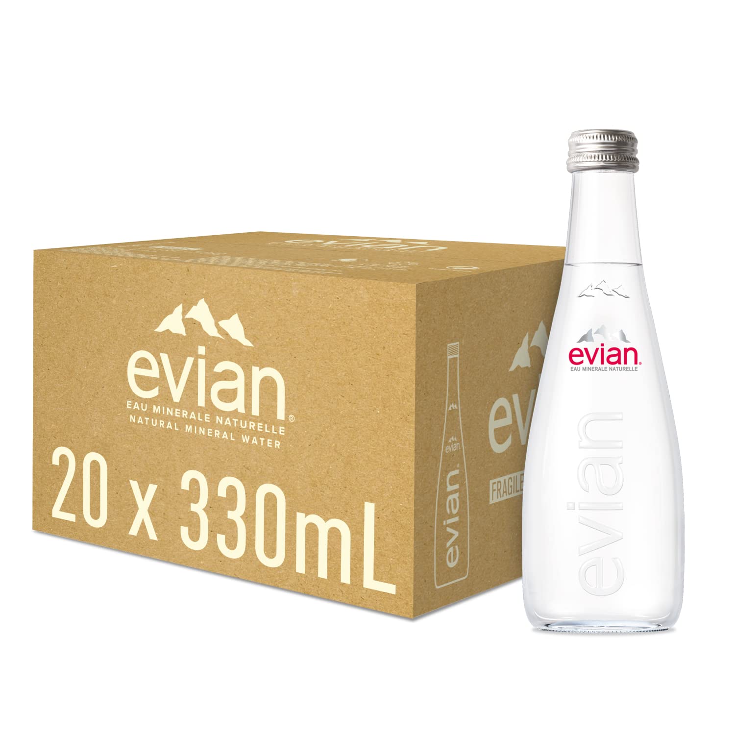 Evian Pure Natural Mineral Water Bottle, 500 ml x 24, Packaging